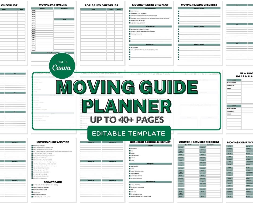 Moving Planner Canva Template | Checklist, Organizer, Binder (digital ...