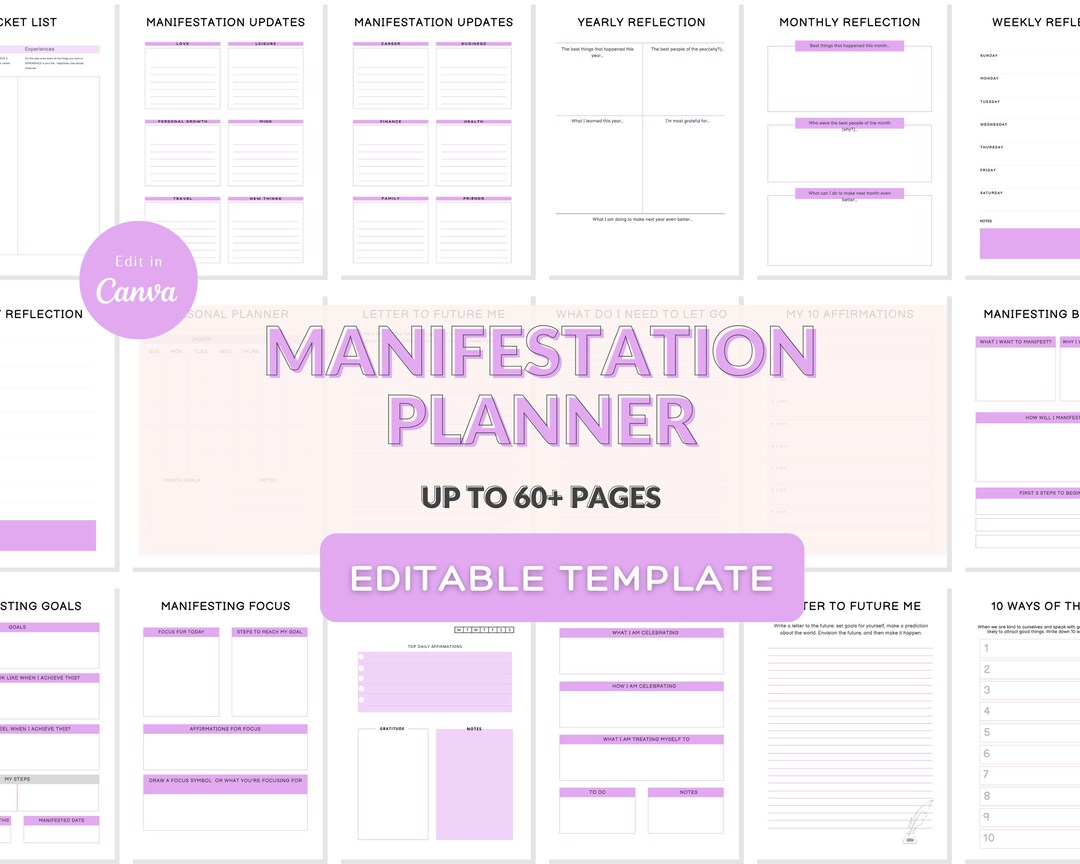 Manifestation Planner Canva Template | Goal Setting, Gratitude &amp; Vision Journal - Etsy