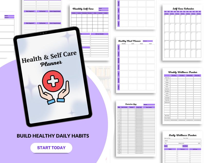 Self Care Planner Canva Template | Wellness, Habit, Gratitude Journal ...