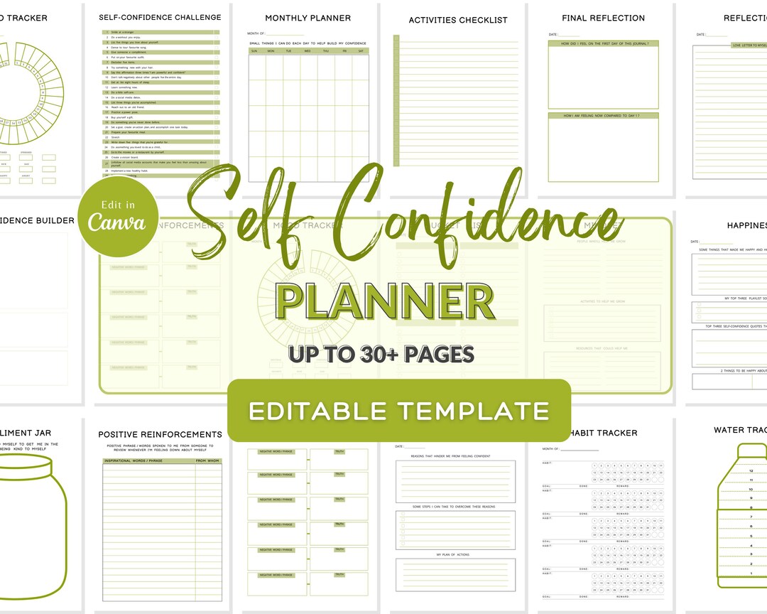 Self Confidence Planner Canva Template | Confidence Journal, Esteem ...