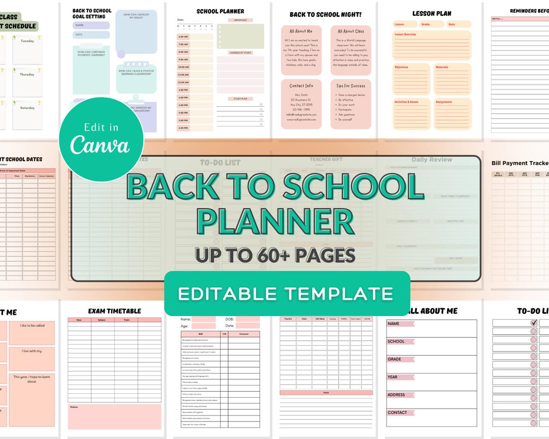 Back to School Planner Canva Template | Student Book, Academic Planner ...