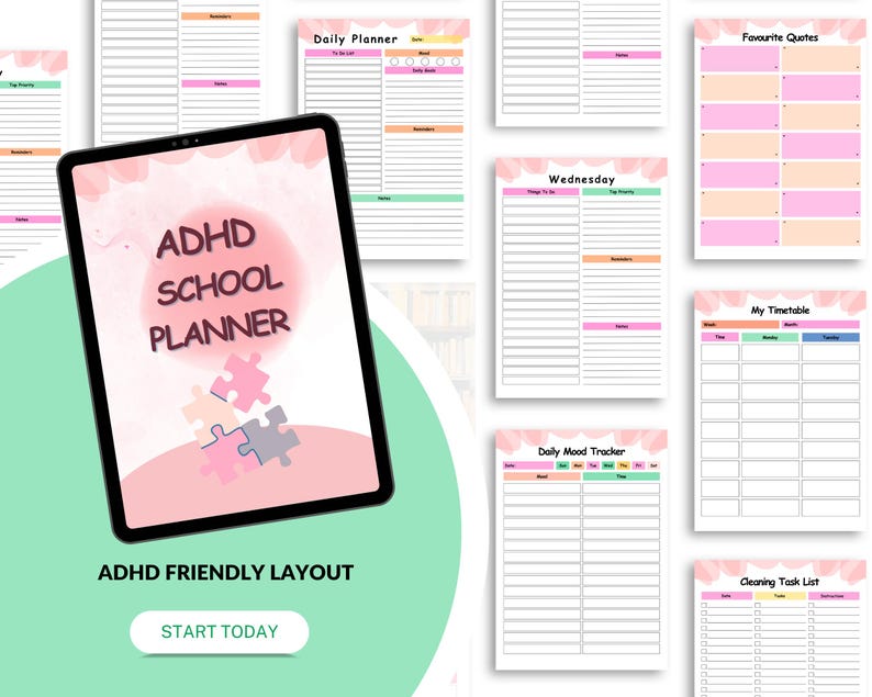 ADHD School Planner Canva Template | Student Homework Assignment ...