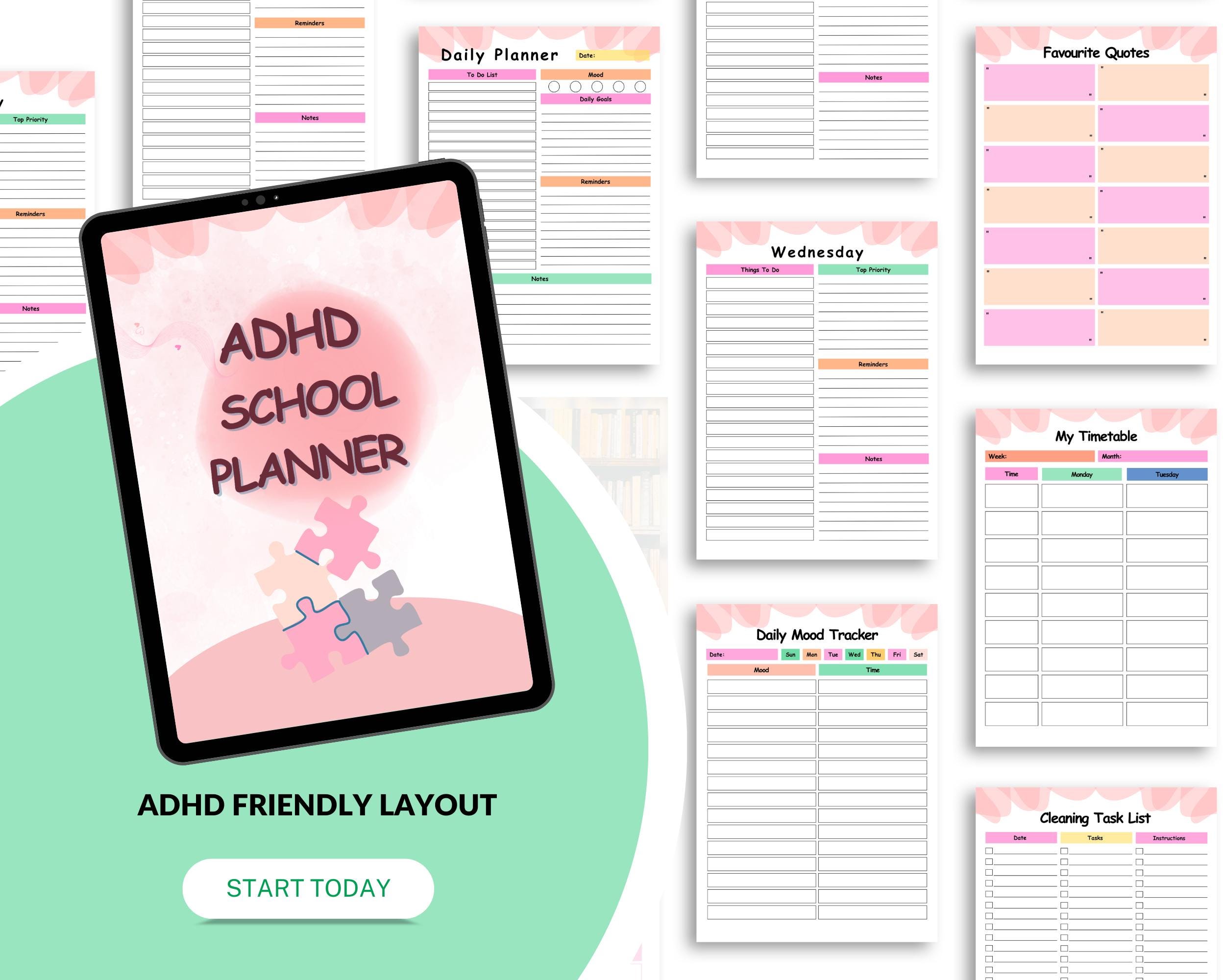 ADHD School Planner Canva Template | Student Homework Assignment ...