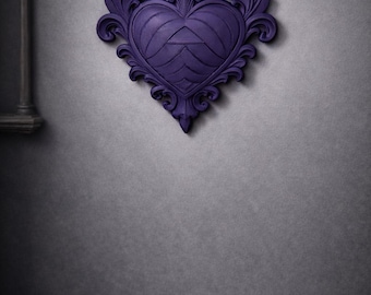 Purple Gothic Sacred Heart Wall Plaque – Baroque Heart Wall Decor – Dark Academia Wall Art – Gothic Home Decor – Romantic Gothic Gift
