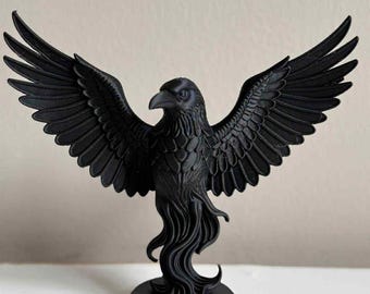 Gothic Raven Statue, Dark Winged Bird Ornament, Halloween Home Decor, Mythical Figurine