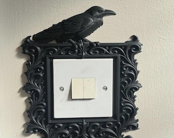 Gothic Raven Light Switch Cover, Victorian Frame, Dark Academia Wall Decor 8.5 Cm Square.