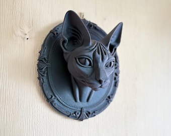 Gothic Sphynx Cat Wall Plaque | Dark Occult Home Art (Galaxy Black)