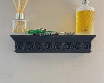 Floral Floating Wall Shelf – Victorian Style Organizer – Black Baroque Decor – Small Entryway Shelf