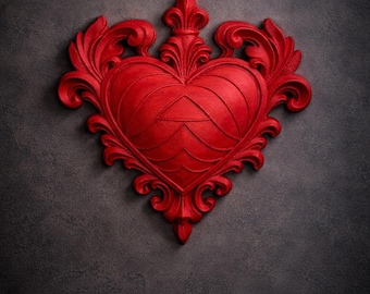 Placa mural gótica del Sagrado Corazón – Decoración barroca en rojo carmesí (22 cm)