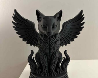 Gothic Winged Cat Figurine Witchy Decor Black Cat Ornament Dark Academia Shelf Decor Pagan Gift