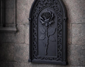 Gothic Rose Cathedral Arch Panel – Dark Victorian Floral Wall Art