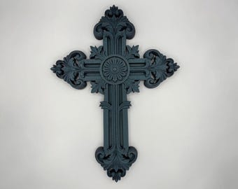 Decorative Cross Wall Hanging | Ornate Baroque Style Cross | Goth Dark Aesthetic Decor | Hole In Back For Hanging.