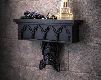 Gothic Bat Wall Shelf – Dark Academia, Witchy Floating Decor (22cm)