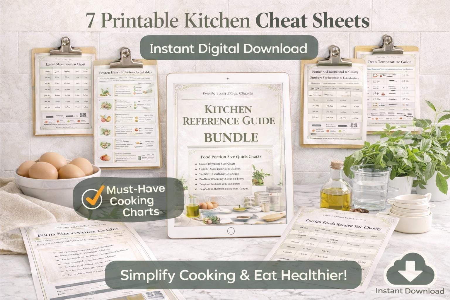 Kitchen Reference Guide Printable Bundle | Cooking Conversion Charts ...