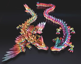 Figura articulada de dragón de cristal: juguete antiestrés impreso en 3D con opción de alas.