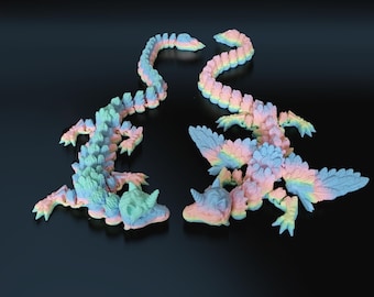 Figura articulada de dragón unicornio arcoíris: juguete antiestrés impreso en 3D con opción de alas.