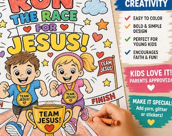 Ren de race voor Jezus Kleurplaat PDF | Hebreeën 12:1 Bijbel Kleurplaat | Zondagsschoolactiviteit | Vakantiebijbelschool printbaar | Christelijk knutselwerkje voor kinderen