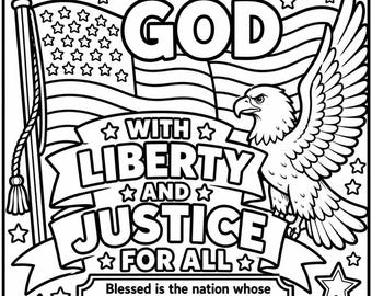 One Nation Under God Coloring Page | Patriotic Coloring Sheet for Kids | America Coloring Activity | Christian Kids Printable | 4th of July