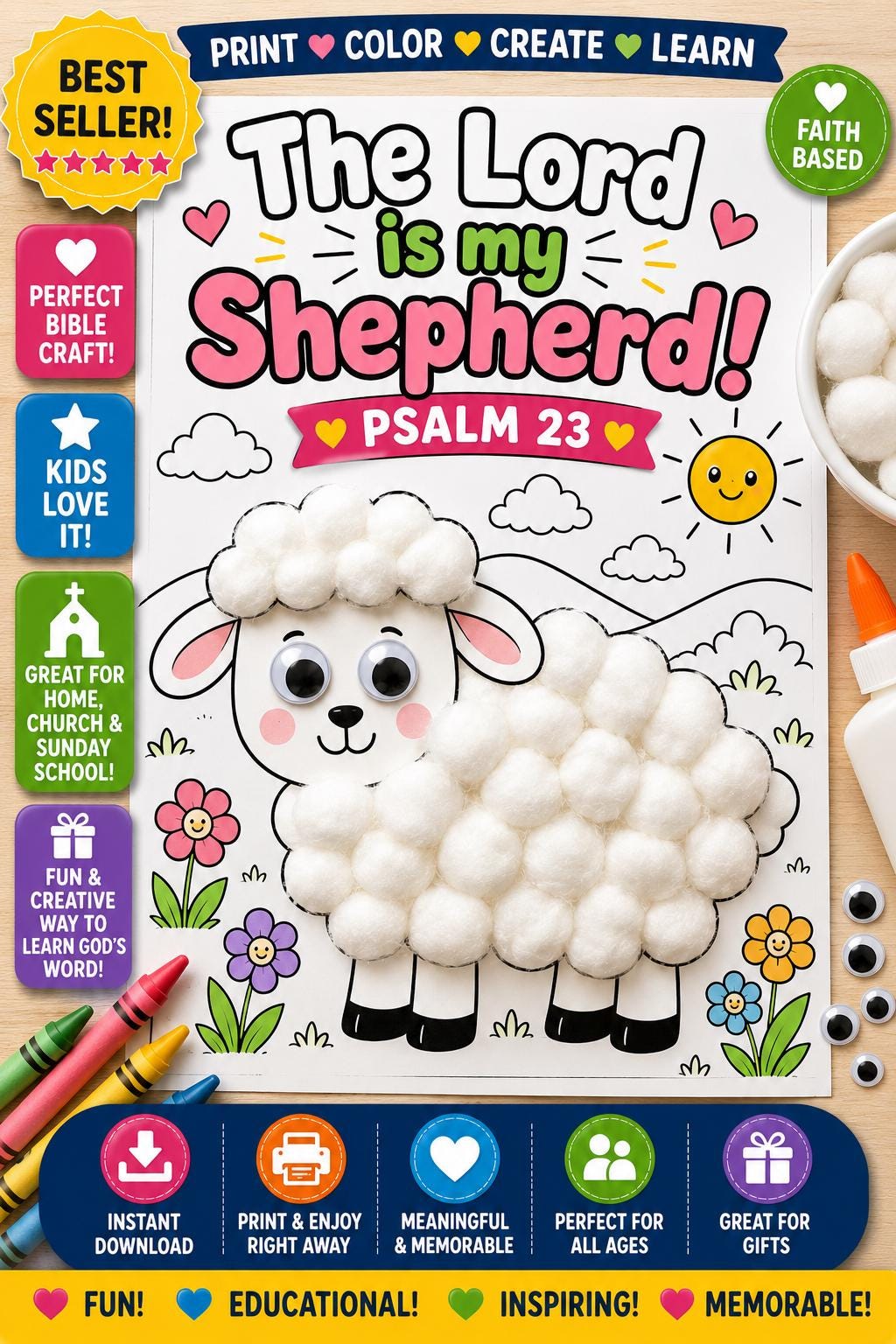 The Lord Is My Shepherd Coloring Page Psalm 23 Bible Craft Sheep…