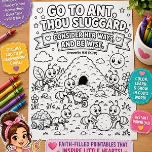 Go to the Ant Coloring Page |  Bible Verse Printable for Kids | Christian Coloring Sheet | Sunday School Activity | Homeschool | VBS PDF