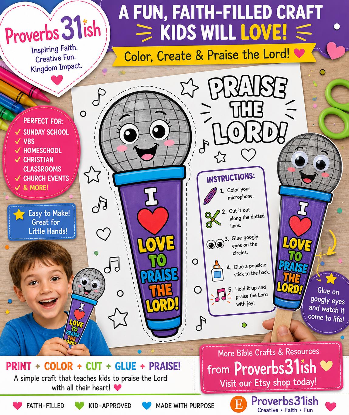 32 Marvelous Music Crafts for Kids To Make And Play 29 Praise the Lord Microphone Craft Printable Christian Music Craft for…