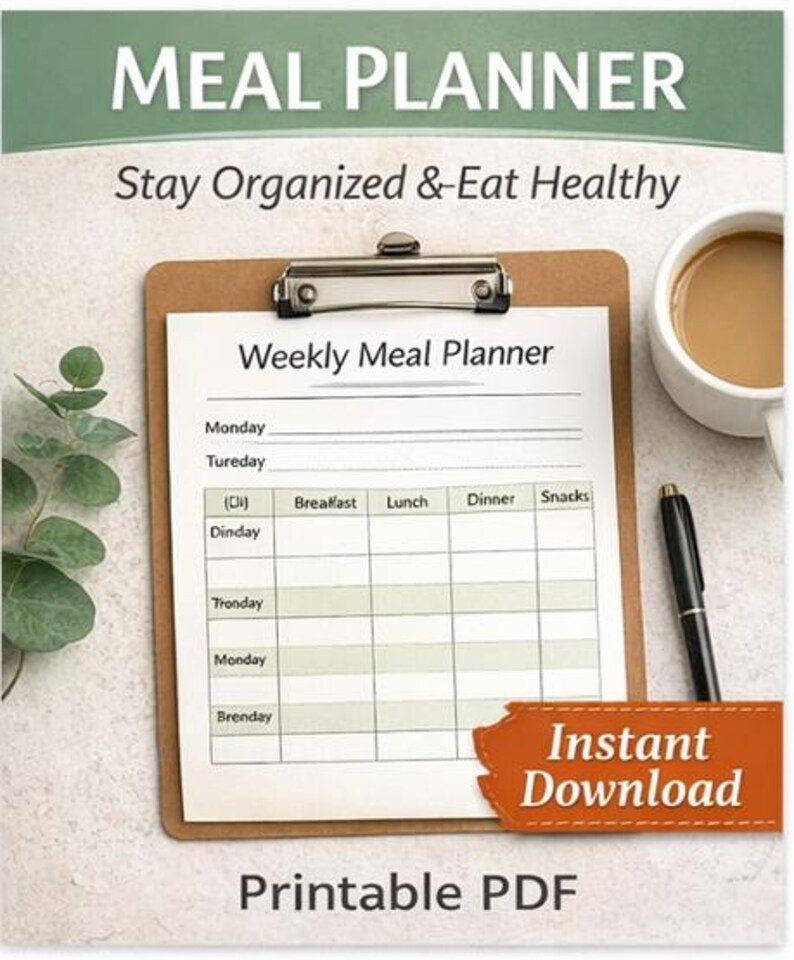 Weekly Meal Planner Printable, Minimalist Meal Plan Template, Grocery ...
