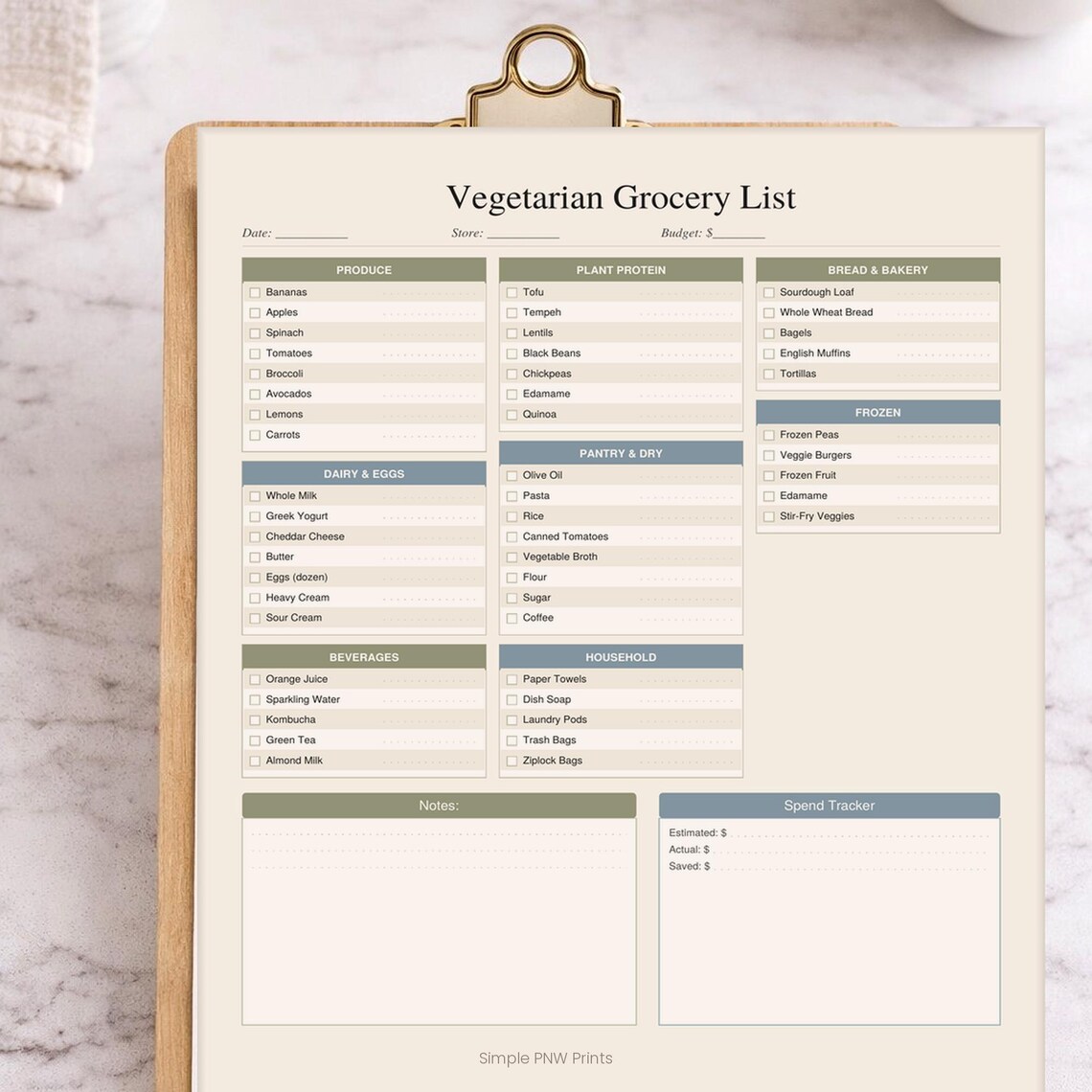 Vegetarian Grocery List Printable | Weekly Plant-based Shopping Planner ...