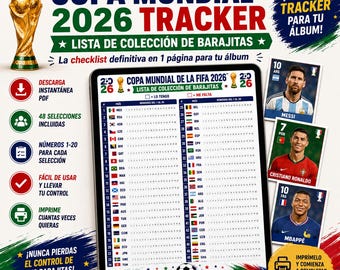 Lista de Colección de Barajitas Mundial 2026 | PDF Imprimible | Tracker für Album de Stickers | Descarga Instantánea