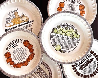 Royal China Pie Plates with Recipe Choose from Pumpkin (2 sizes), Pecan, Apple, Quiche Lorraine, or Cheesecake Made in USA
