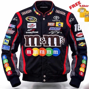 M&M:s Kyle Busch #18 NASCAR Racing Jacka Sponsorlogotyp Svart Motorsport Bomberjacka