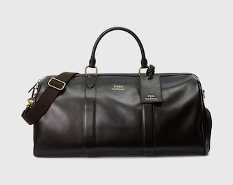 Polo Ralph Lauren Black Leather Duffle Bag – Luxury Travel Weekender Carry-On