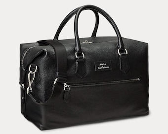 Bolsa de viaje de piel negra Polo Ralph Lauren / Bolsa de viaje de lujo para hombre / Equipaje de mano para pasar la noche / Bolsa de viaje de piel premium