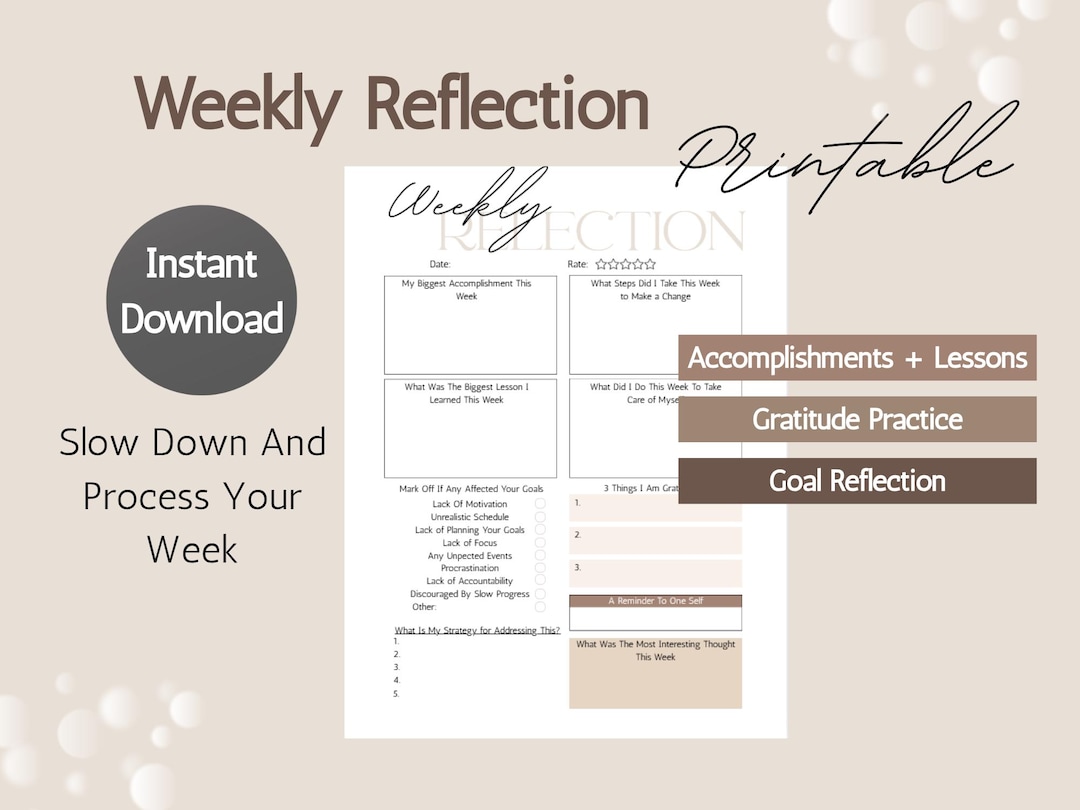 Weekly Reflection Printable Digital Download | ADHD Friendly Low ...