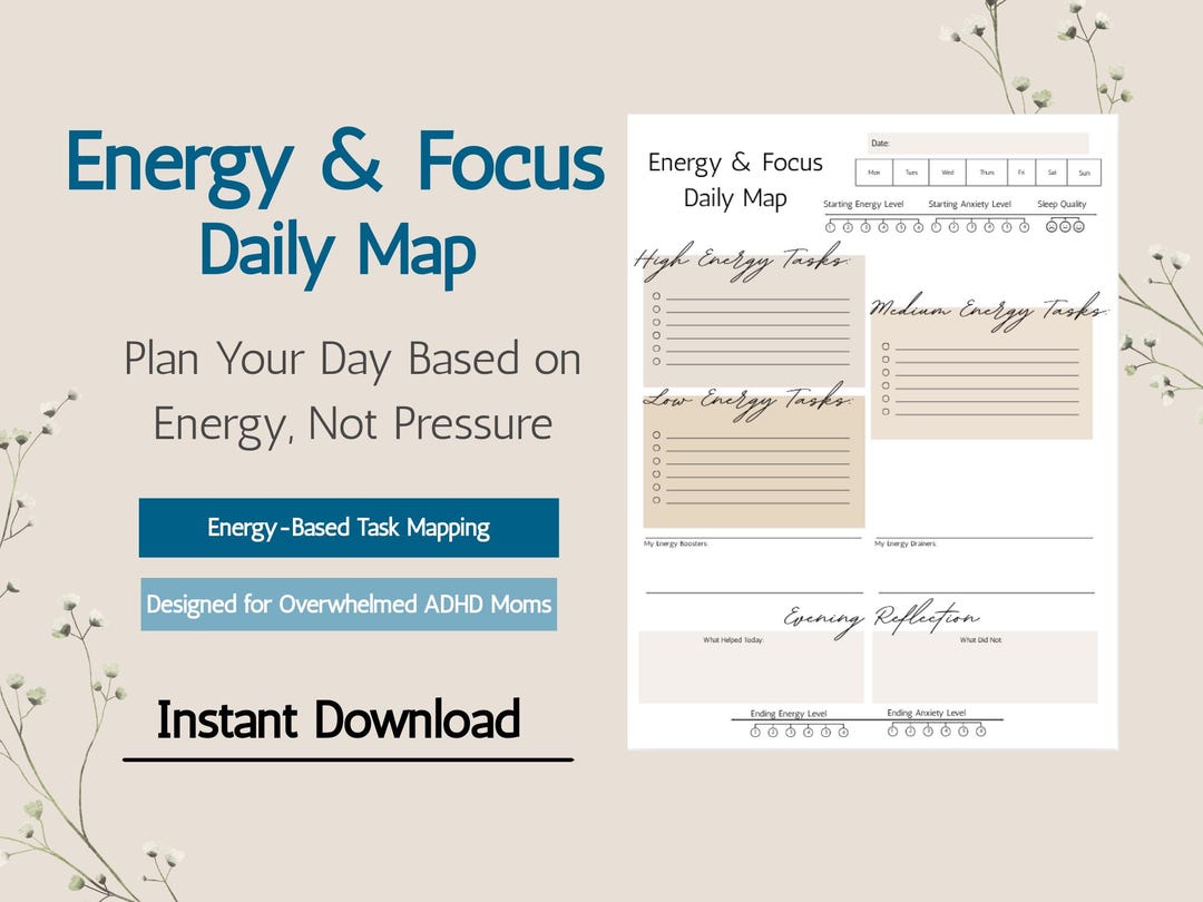 ADHD Energy Planner Printable | Low Stimulation Daily Focus Map ...