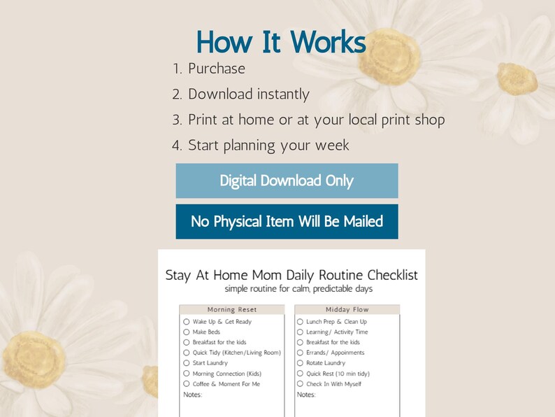 Stay at Home Mom Daily Routine Checklist Printable | ADHD Friendly Low ...