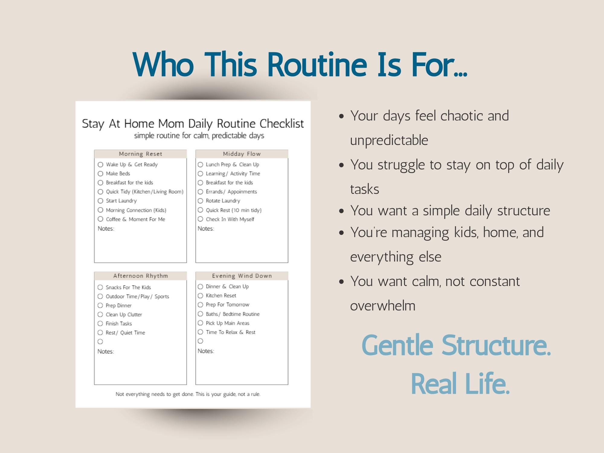 Stay at Home Mom Daily Routine Checklist Printable | ADHD Friendly Low ...