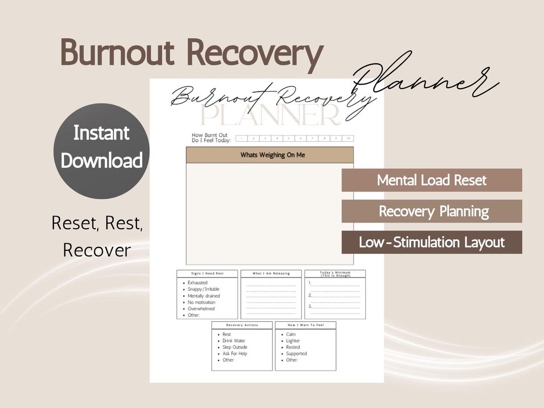 Burnout Recovery Planner Printable | Mental Reset Planner | ADHD Low ...