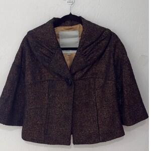 Anthropologie -Beth Bowley Vintage Bronze Metallic Wool Jacket Portrait Collar 8 image 2