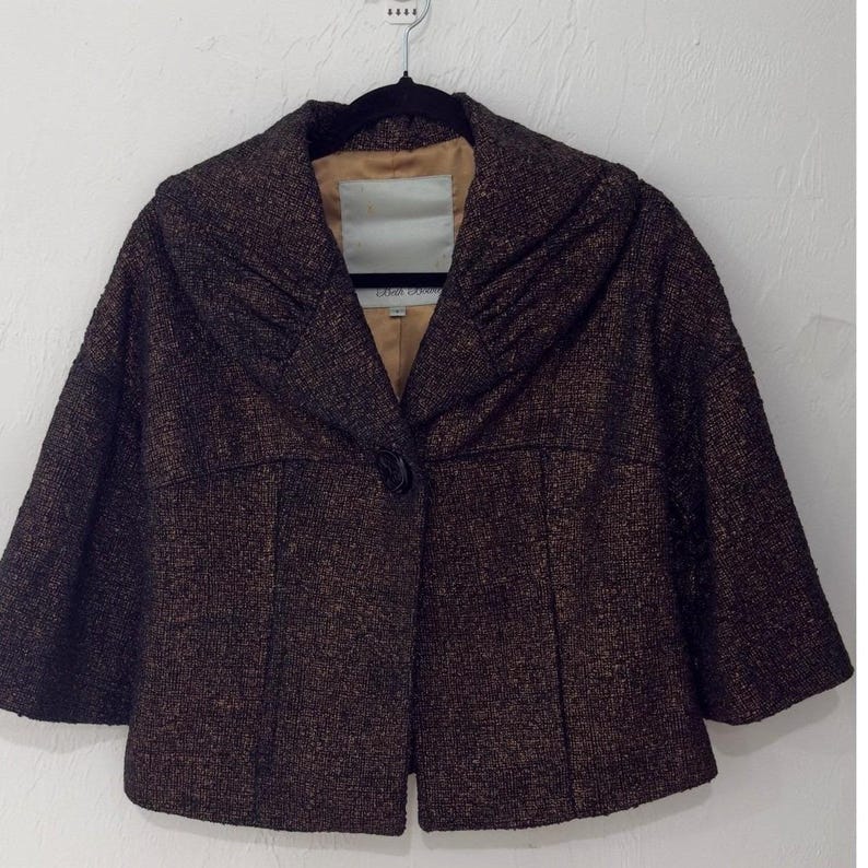 Anthropologie -Beth Bowley Vintage Bronze Metallic Wool Jacket Portrait Collar 8 image 2