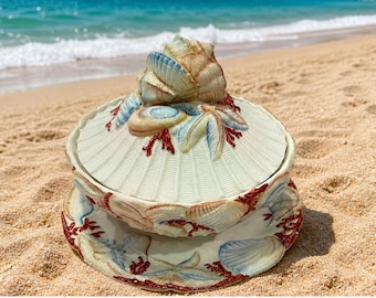 Vintage Savile Row Italy Seashell Ceramic Soup Tureen with Underplate Set