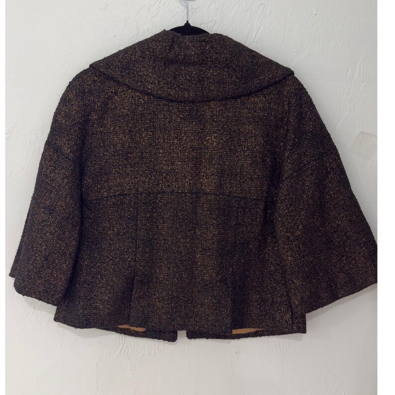 Anthropologie -Beth Bowley Vintage Bronze Metallic Wool Jacket Portrait Collar 8 image 4