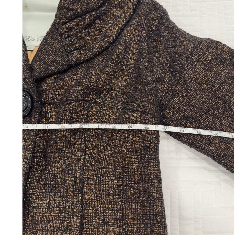 Anthropologie -Beth Bowley Vintage Bronze Metallic Wool Jacket Portrait Collar 8 image 6