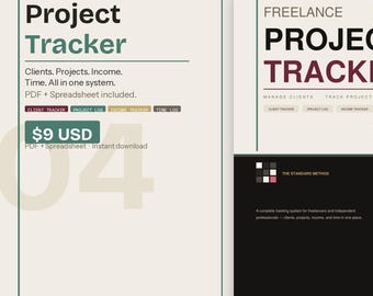 Freelance Project Tracker PDF Spreadsheet | Client, Income, Time Log (Instant Download)