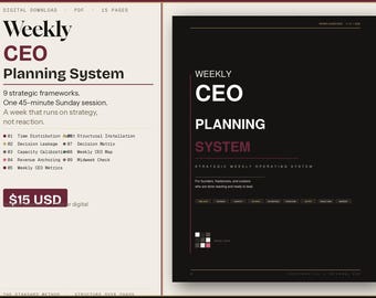 Weekly CEO Planning System | Strategic Planner PDF | Productivity Framework | Founder Planner | Instant Download