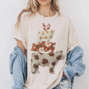 Western Cow Faux Patchwork PNG, Farm Animals Stacked Design (Digital Download)