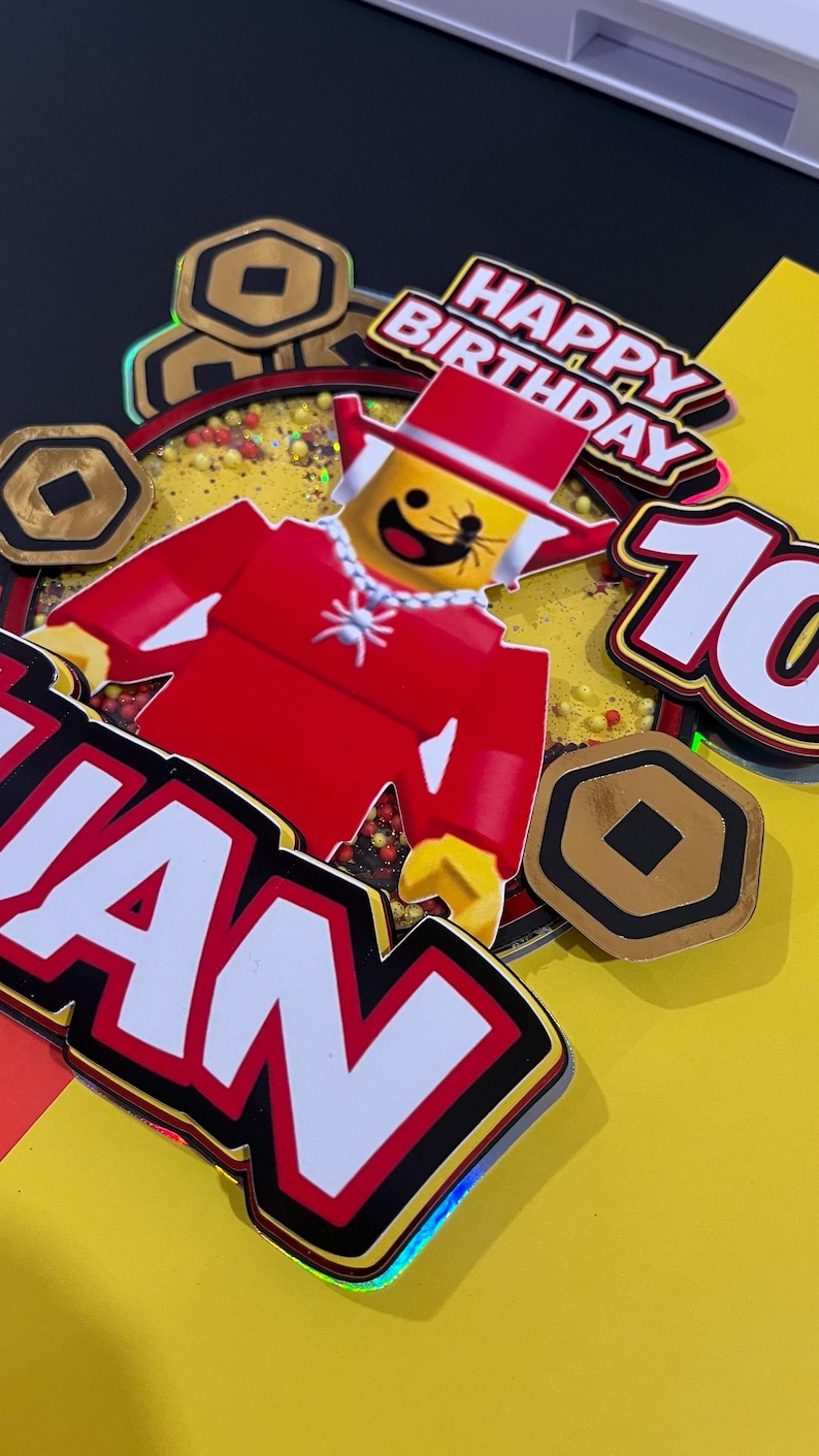 Roblox Birthday Cake Topper Personalized | Custom Name & Age | Boy Party Decoration | Gamer Cake Topper | Roblox Party Supplies image 2