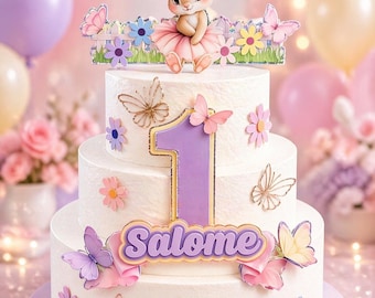 Bunny Cake Topper Personalized Name & Age | First Birthday Cake Topper Girl | 1st Birthday Bunny Party Decor | Custom Baby Shower Cake Toppe