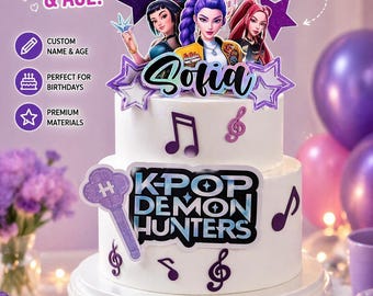 Hunters Kpop Cake Topper – Personalized Kpop Birthday Cake Topper – Custom Name & Age Party Decoration