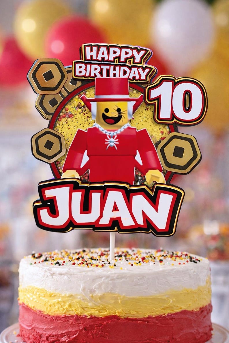 Roblox Birthday Cake Topper Personalized | Custom Name & Age | Boy Party Decoration | Gamer Cake Topper | Roblox Party Supplies image 1