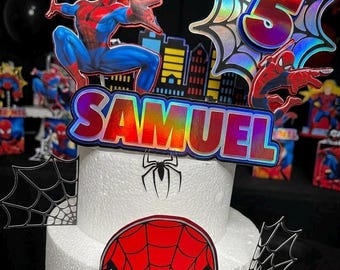 Spider Hero Inspired Cake Topper – Personalized Birthday Cake Decoration – Custom Name & Age